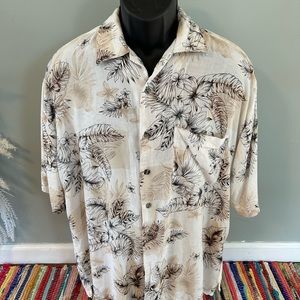 90s Hawaiian Tropical Shirt Button Down Beige Large